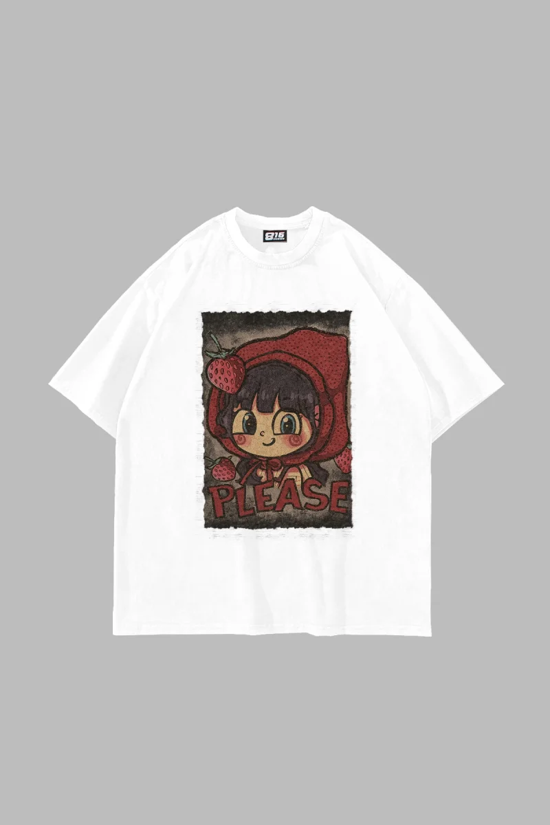 Little Red Riding Hood Baskılı Oversize Unisex Beyaz Tshirt
