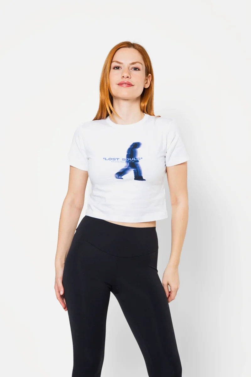Lost Souls Baskılı Beyaz Crop Top
