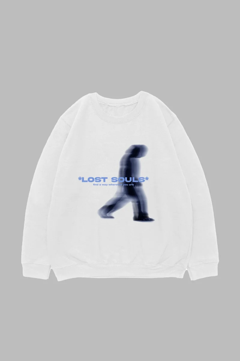 Lost Souls Baskılı Beyaz Oversize Unisex Sweatshirt
