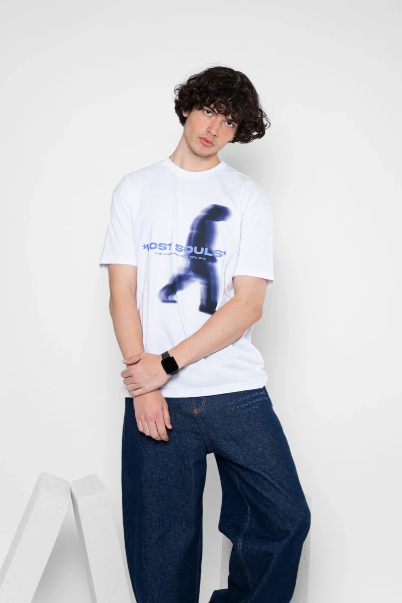 Lost Souls Baskılı Beyaz Unisex Oversize Tshirt