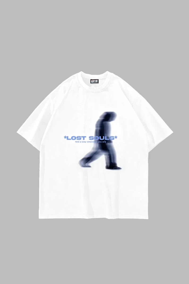 Lost Souls Baskılı Beyaz Unisex Oversize Tshirt