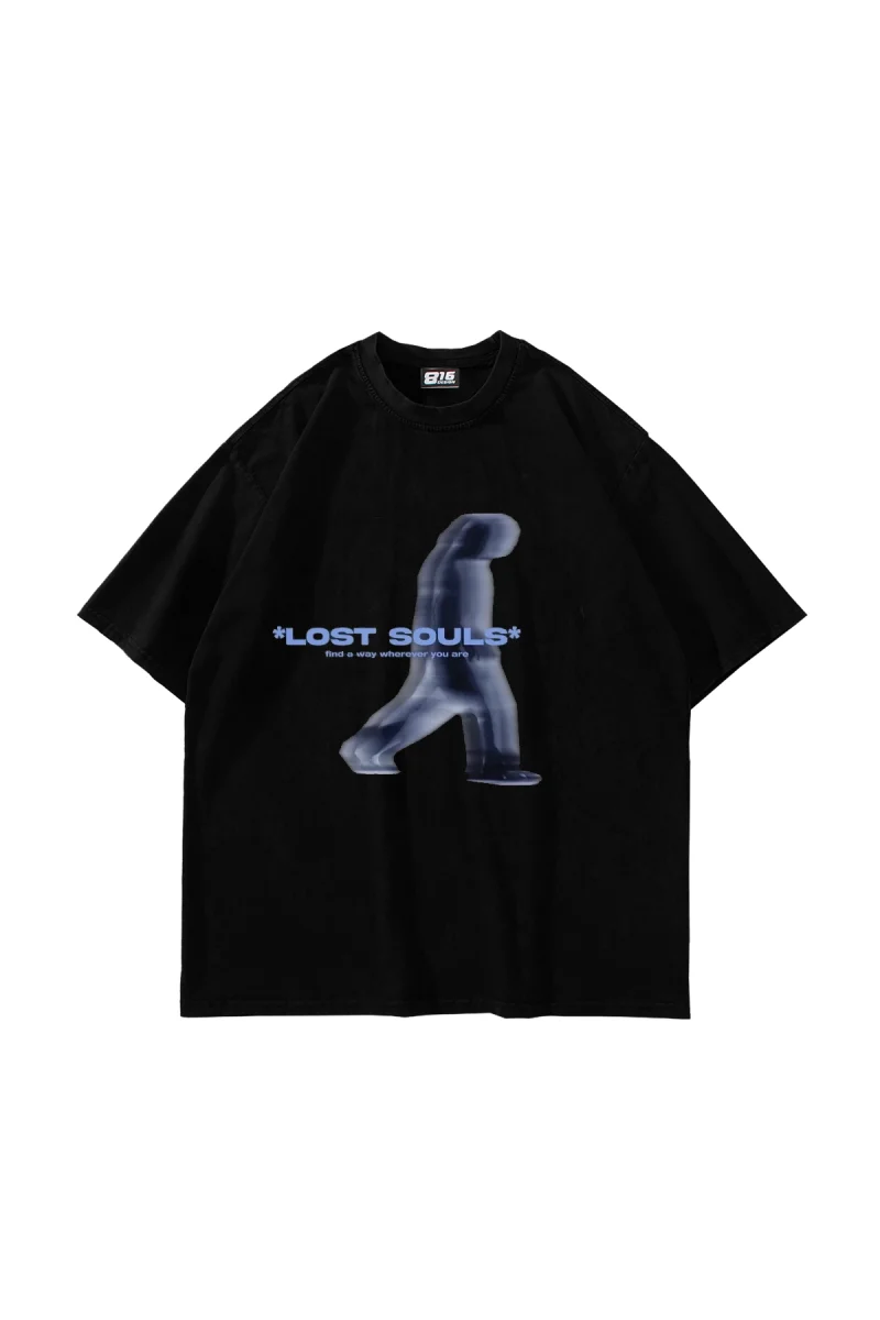 Lost Souls Baskılı Siyah Unisex Oversize Tshirt
