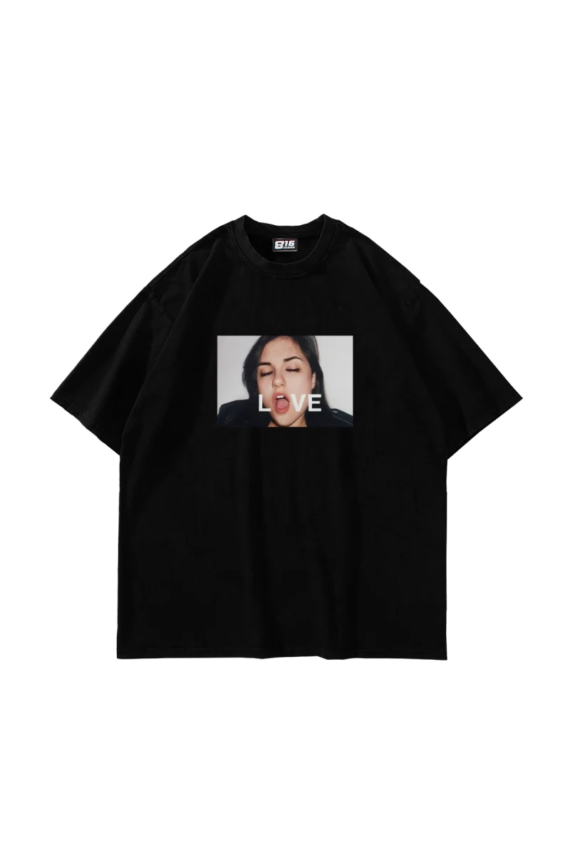 Love Photo Baskılı Oversize Unisex Siyah Tshirt
