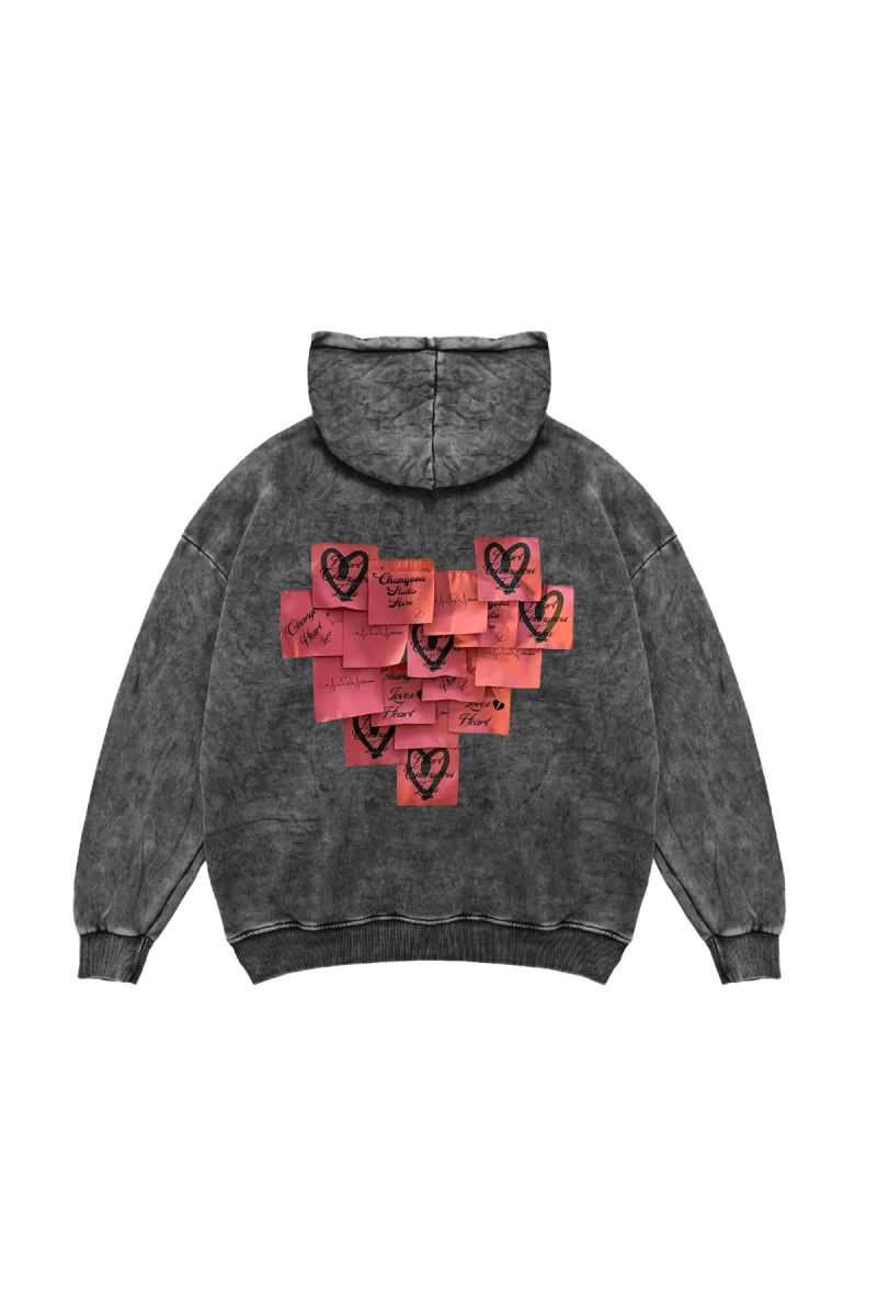 Love Baskılı Oversize Unisex Yıkamalı Siyah Hoodie