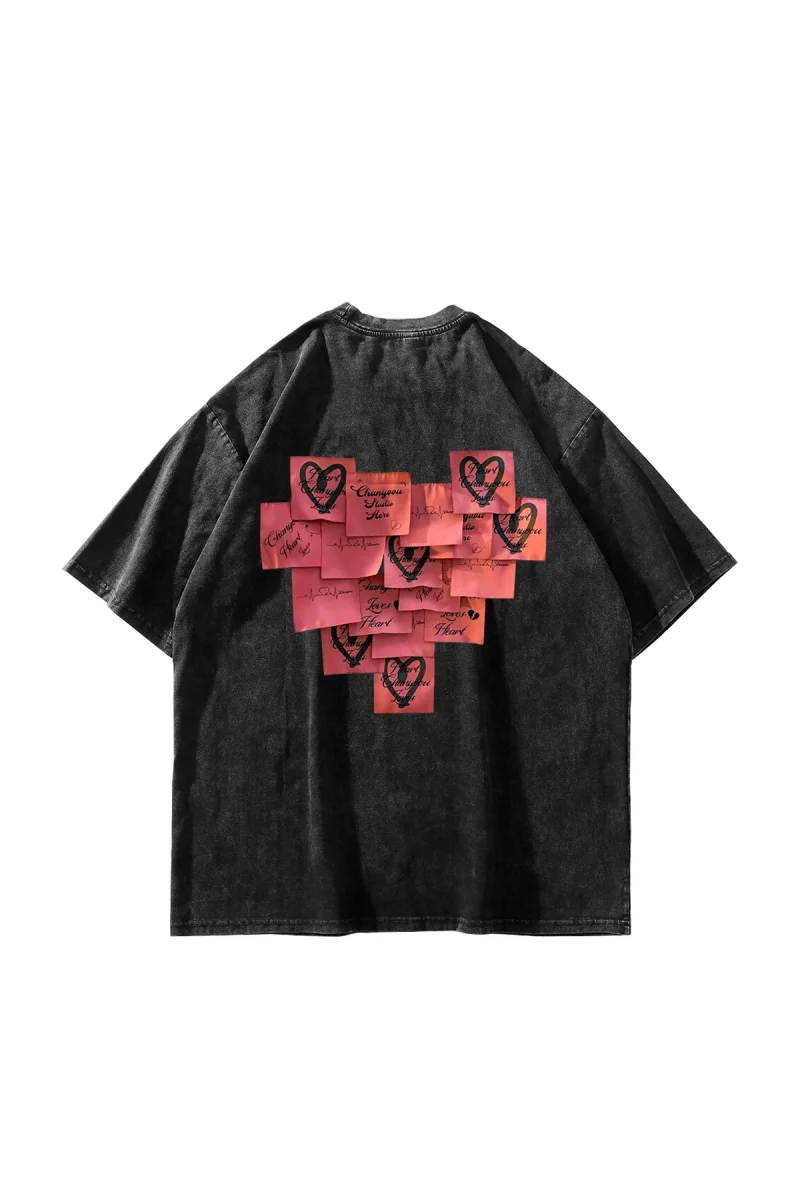 Love Baskılı Oversize Unisex Yıkamalı Siyah Tshirt