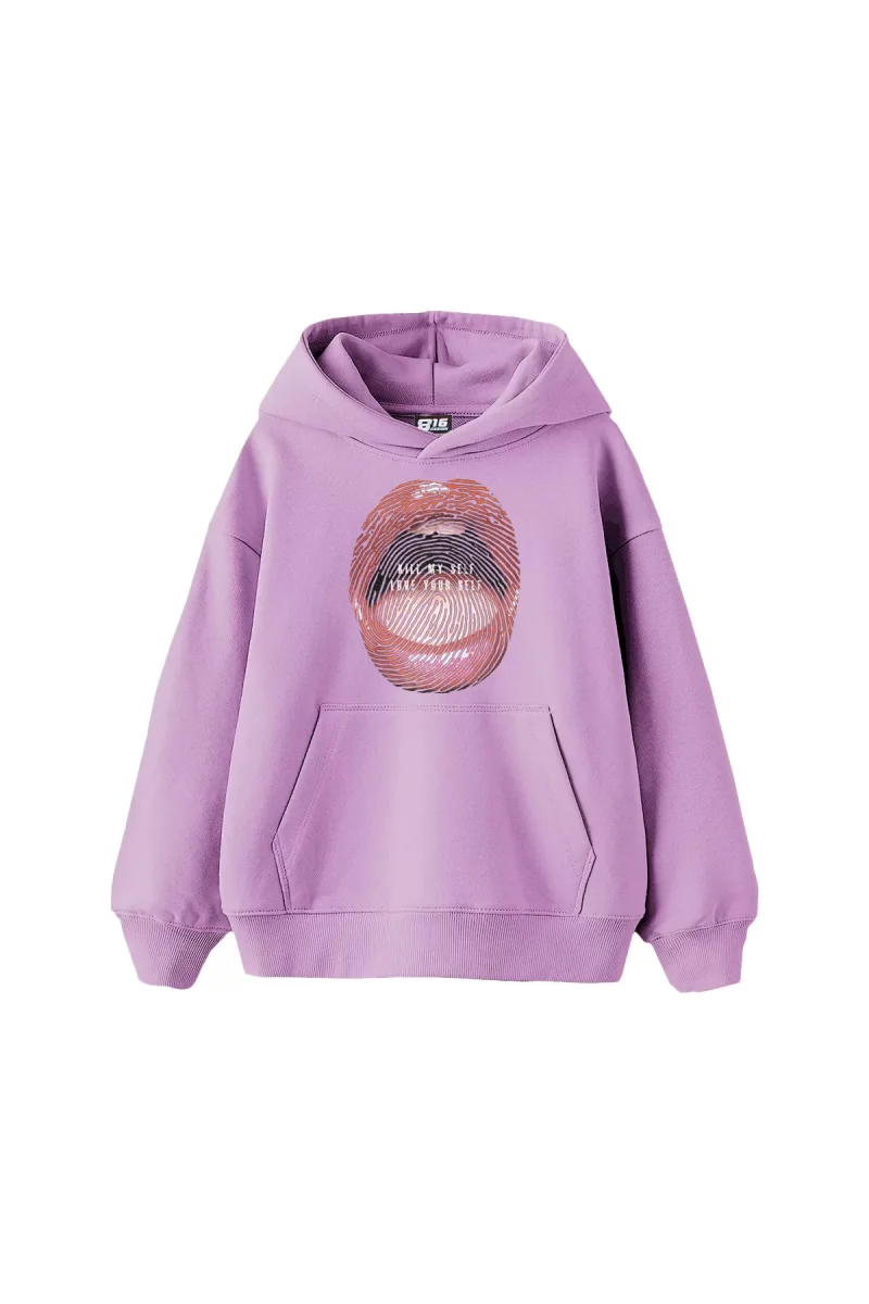 Love Your Self Baskılı Oversize Unisex Mor Hoodie