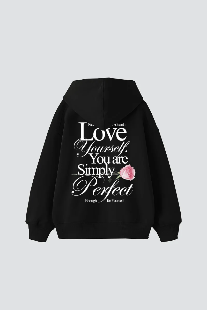 Love Yourself V2 Baskılı Oversize Unisex Siyah Hoodie