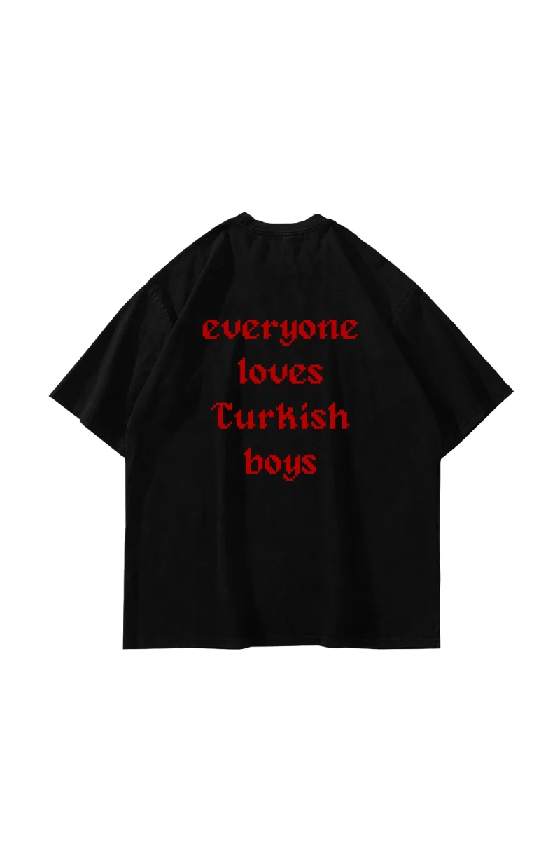 Loves Turkish Boys Baskılı Oversize Unisex Siyah Tshirt