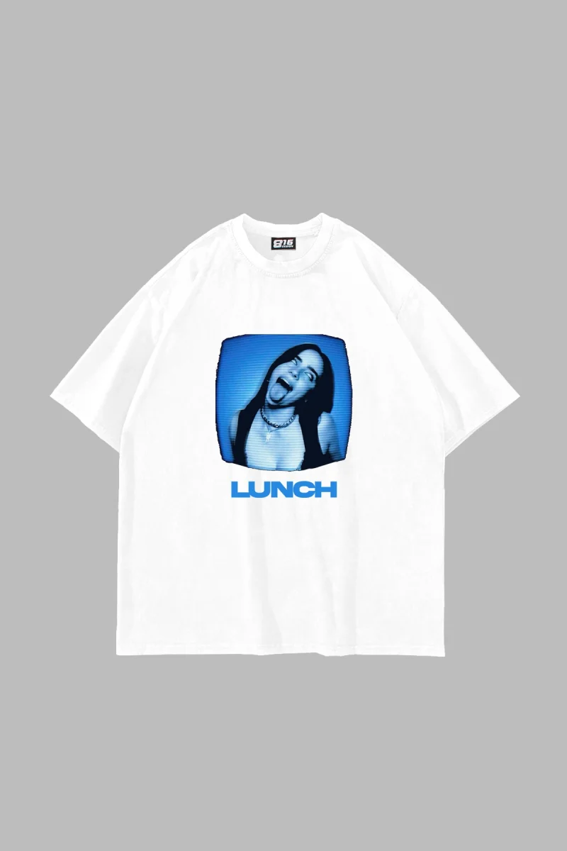 Lunch Baskılı Oversize Unisex Beyaz Tshirt