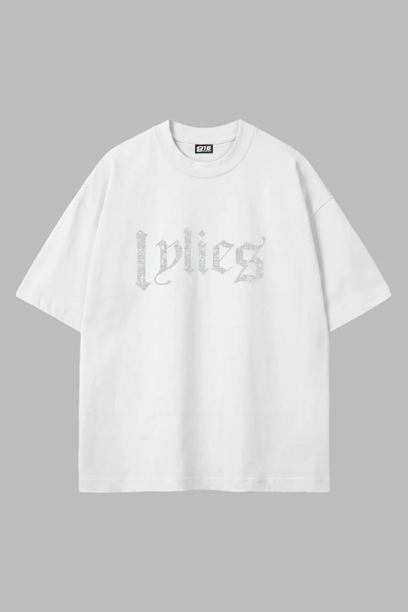 Lylies Taş Baskı Oversize Unisex Beyaz Tshirt