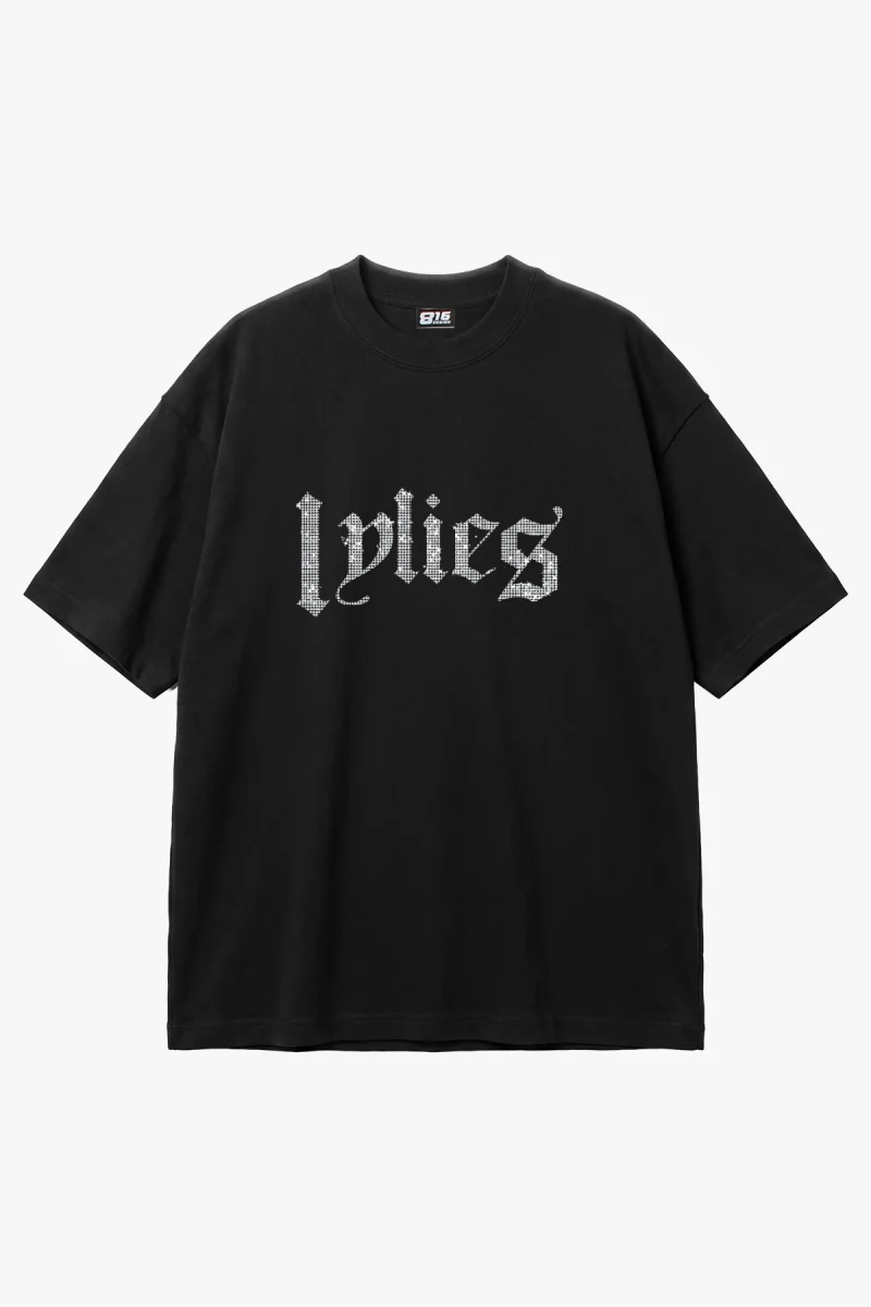 Lylies Taş Baskı Oversize Unisex Siyah Tshirt
