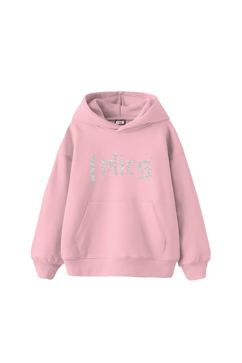 Lylies Taş Baskılı Oversize Unisex Pembe Hoodie