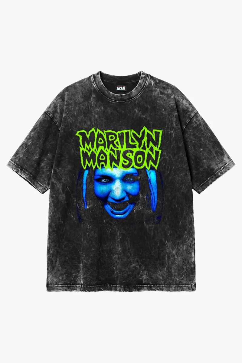 M. Manson Baskılı Vintage Yıkamalı Siyah Oversize T-Shirt