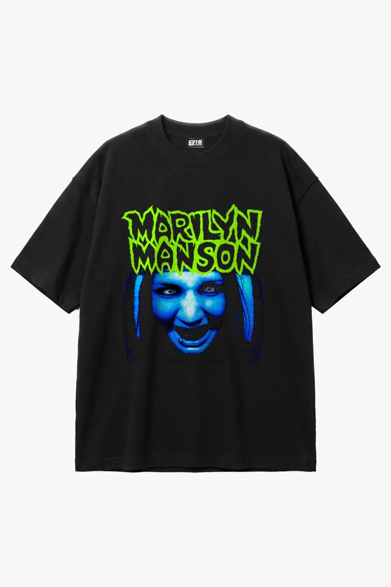M. Manson Baskılı Siyah Oversize Unisex T-Shirt