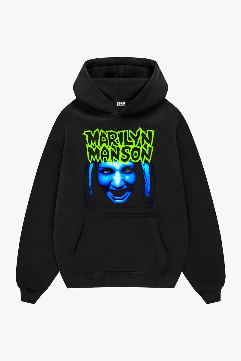 M. Manson Baskılı Siyah Oversize Unisex Hoodie