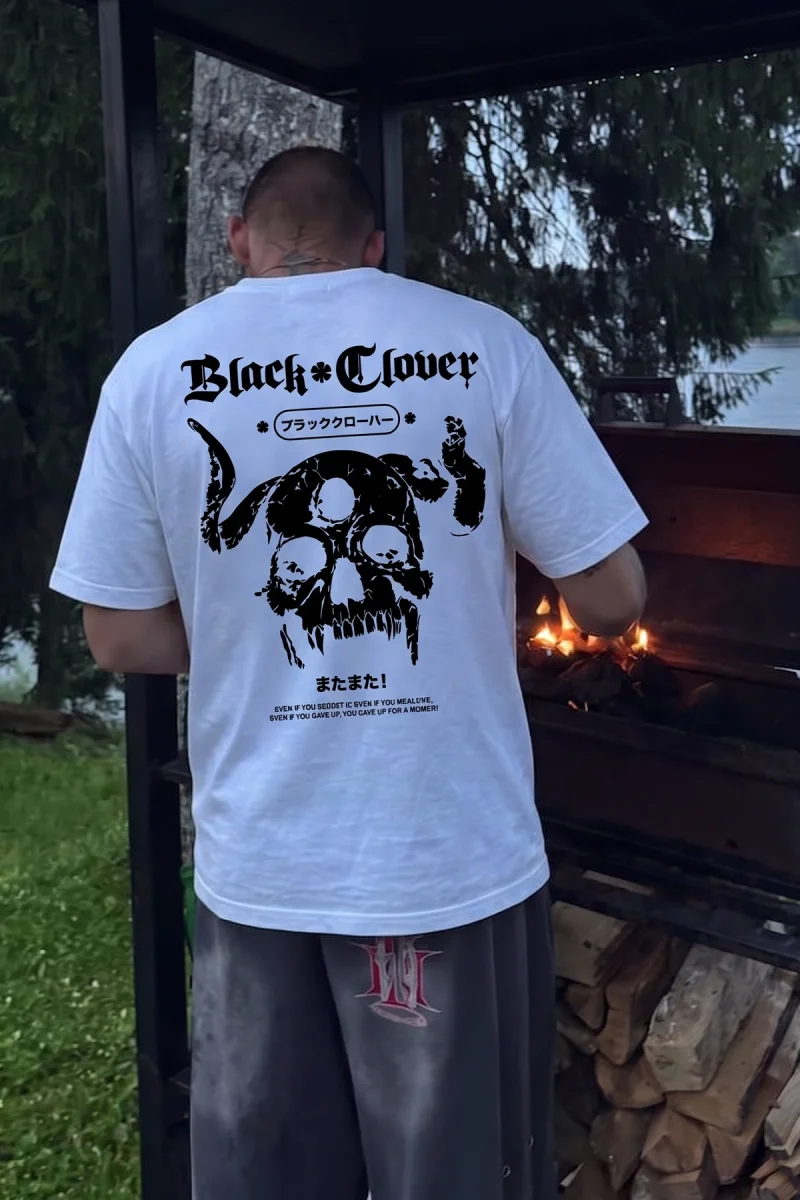 Anime Demon Skull Baskılı Beyaz Oversize Tshirt