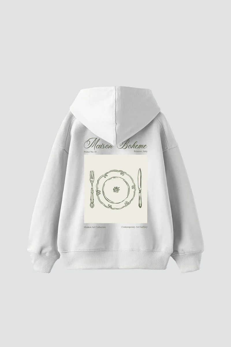 Maison Boheme Baskılı Oversize Unisex Beyaz Hoodie