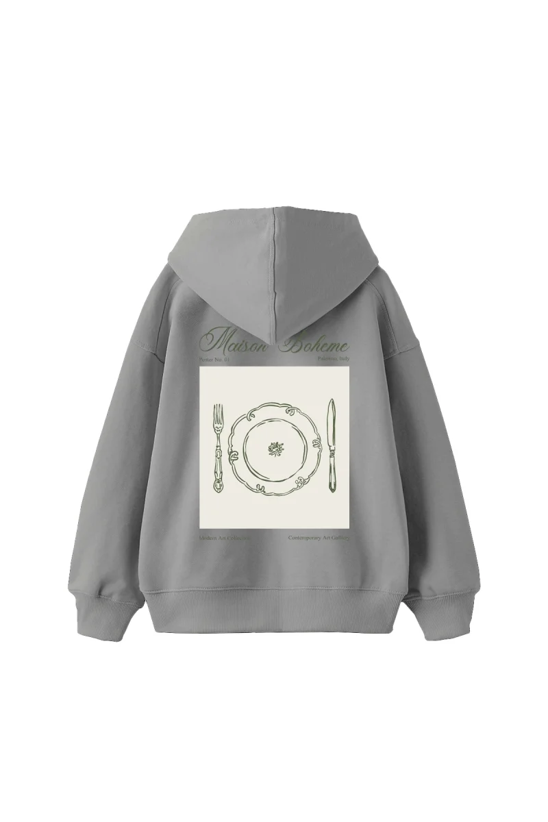 Maison Boheme Baskılı Oversize Unisex Gri Hoodie