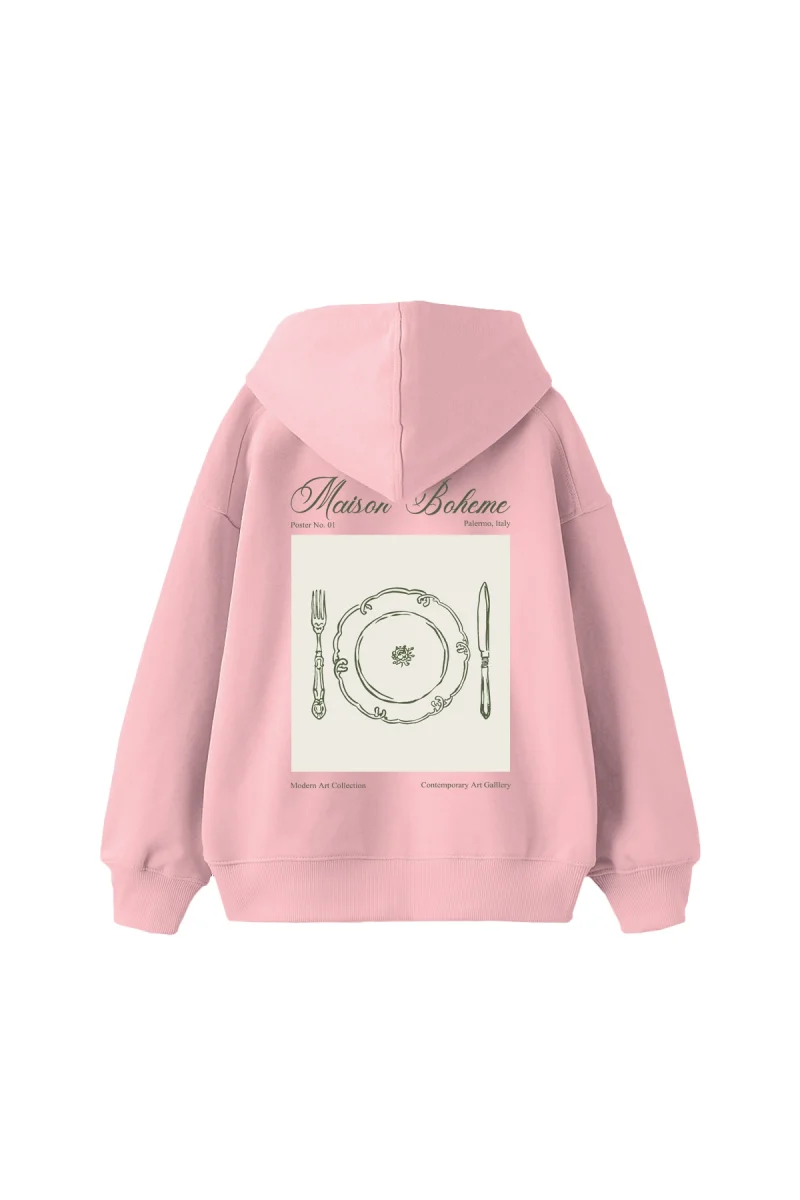Maison Boheme Baskılı Oversize Unisex Pembe Hoodie