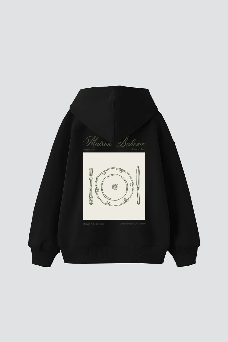 Maison Boheme Baskılı Oversize Unisex Siyah Hoodie