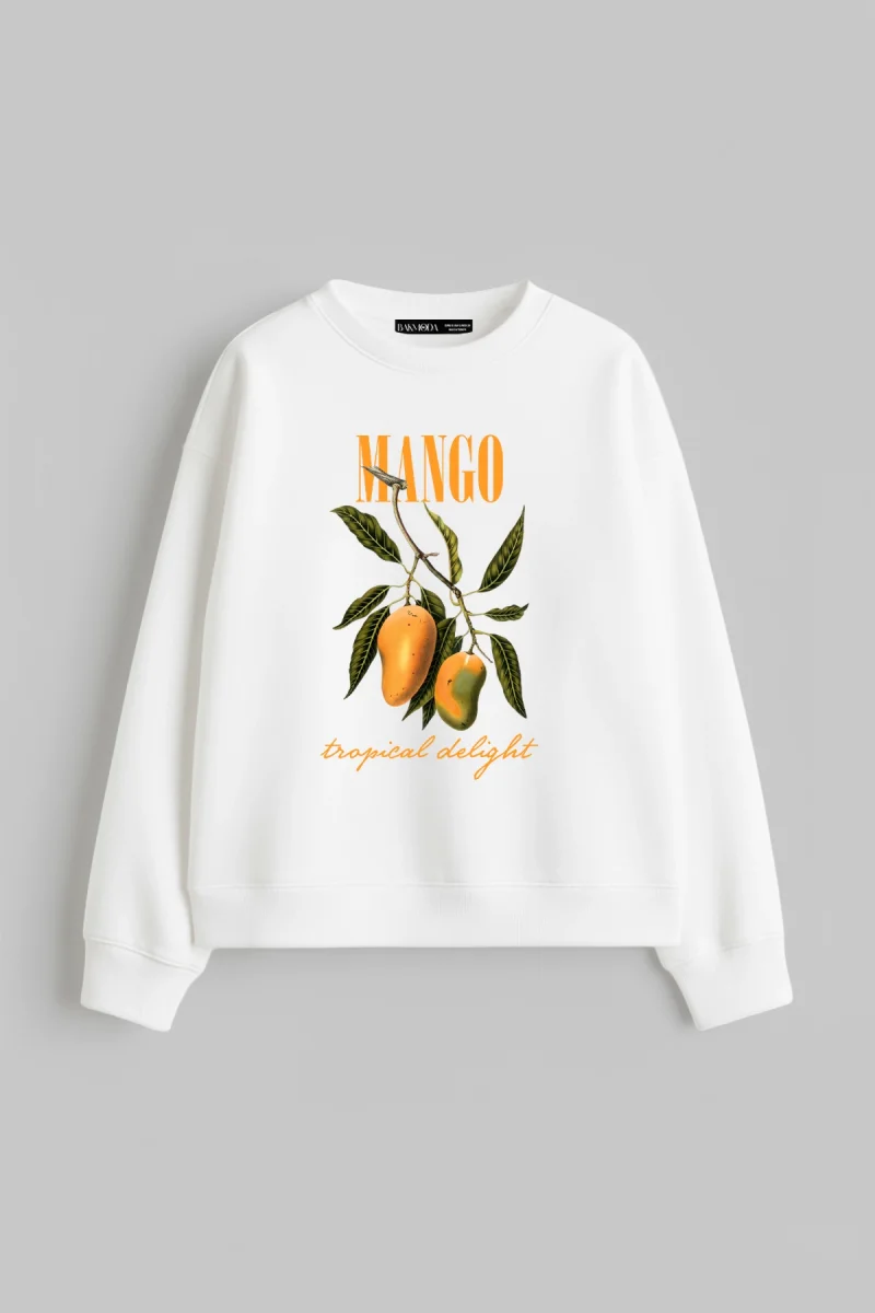 Mango Tropical Delight Baskılı Kapüşonsuz Relaxed Fit Kadın Beyaz Sweatshirt