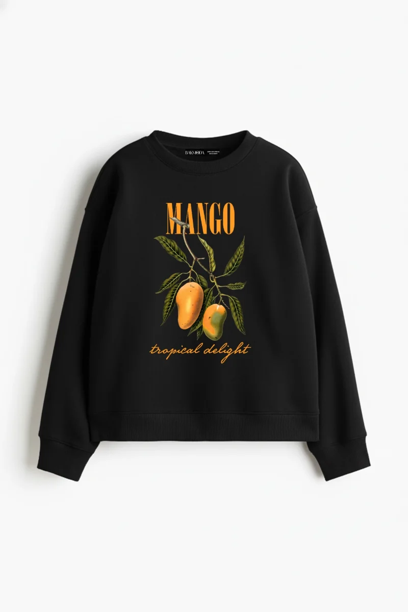 Mango Tropical Delight Baskılı Kapüşonsuz Relaxed Fit Kadın Siyah Sweatshirt