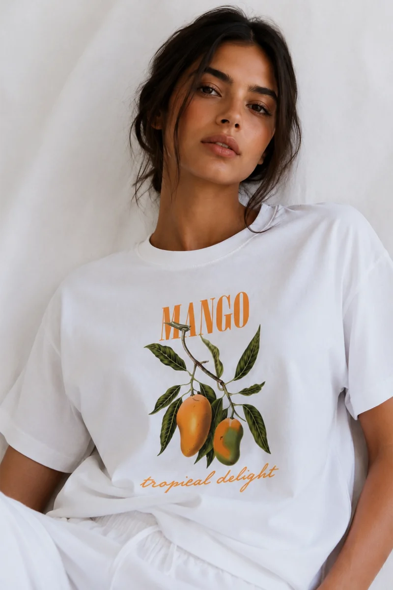 Mango Tropical Delight Baskılı Relaxed Fit Beyaz Kadın Tshirt