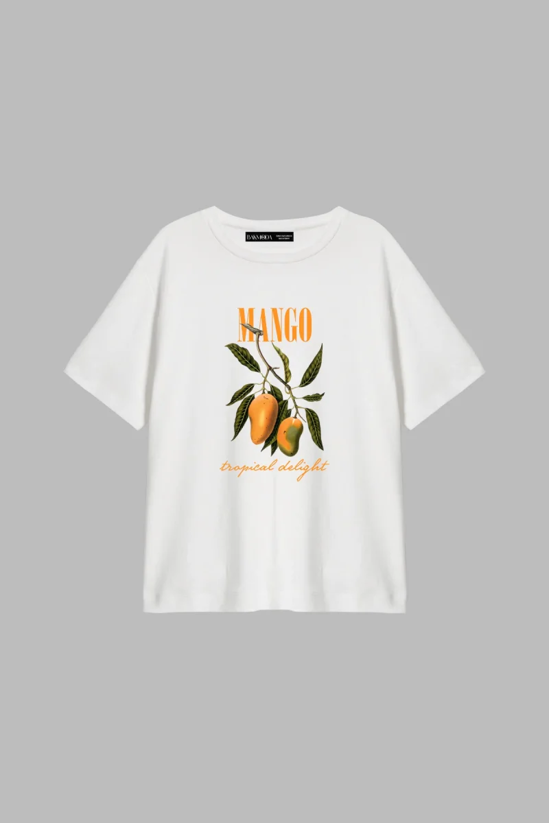 Mango Tropical Delight Baskılı Relaxed Fit Beyaz Kadın Tshirt