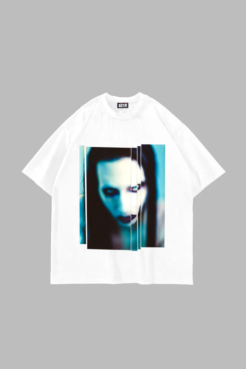 Marilyn Manson Baskılı Beyaz Oversize Tshirt