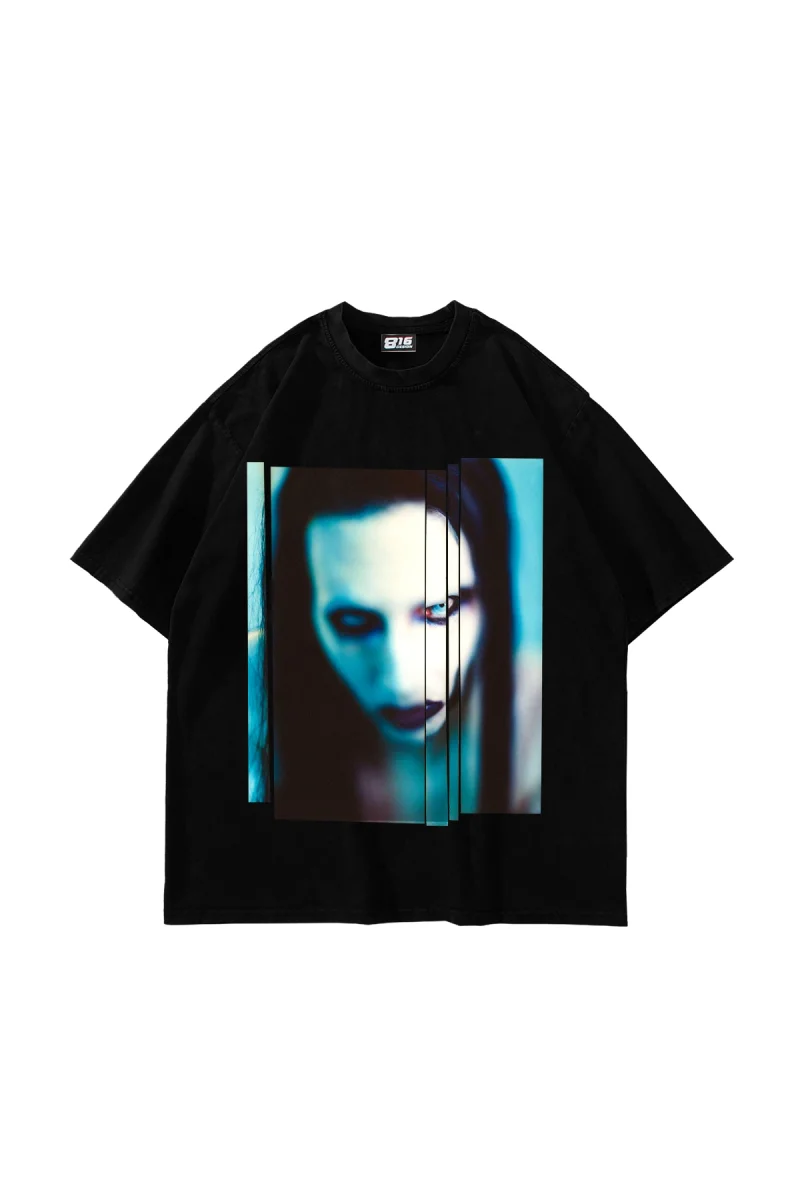 Marilyn Manson Baskılı Siyah Oversize Tshirt