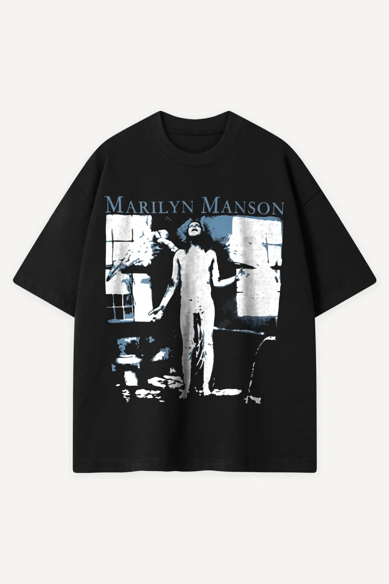 Manson Gothic Rock Baskılı Siyah Oversize Unisex Tshirt