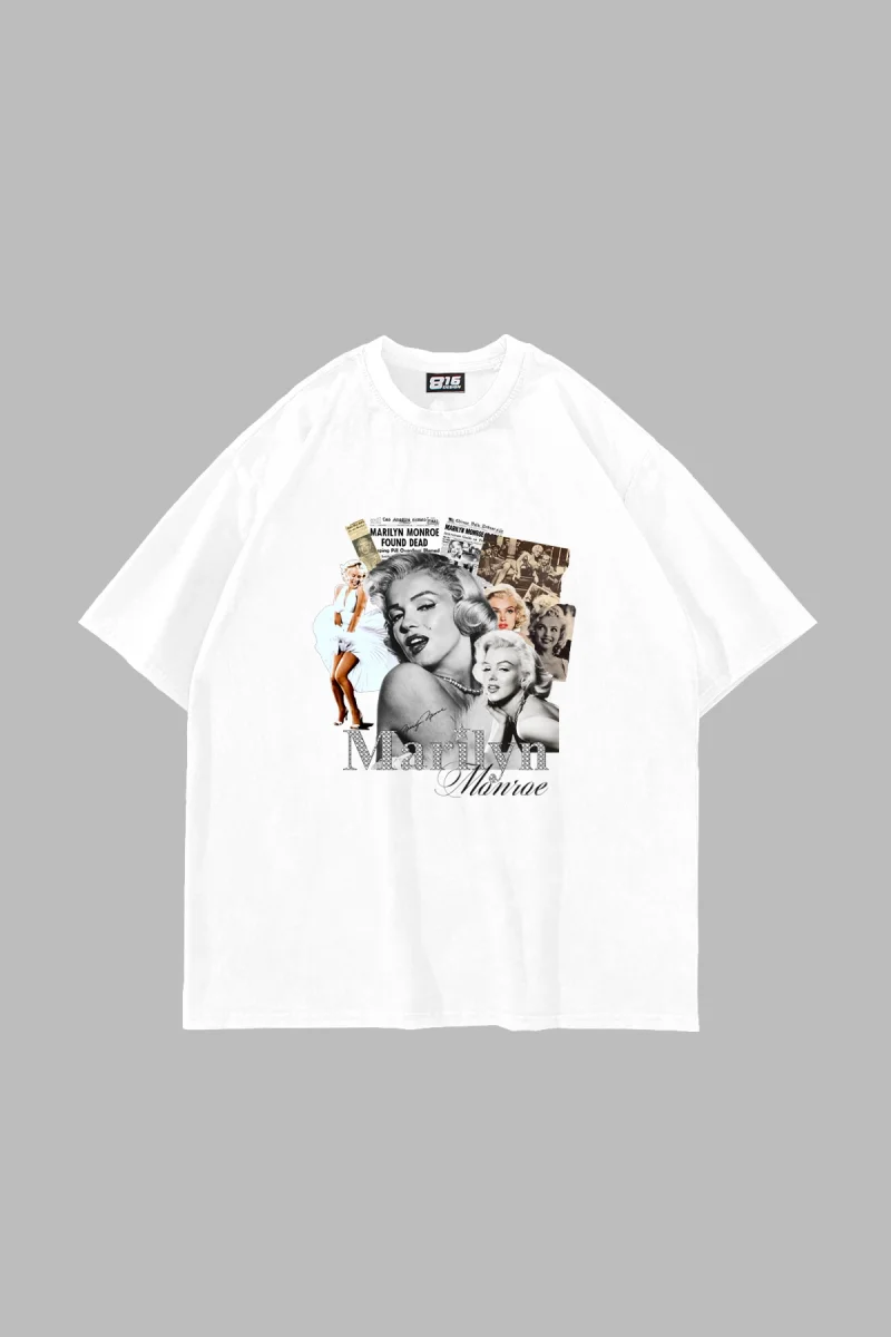 Marilyn Monroe Baskılı Oversize Unisex Beyaz Tshirt