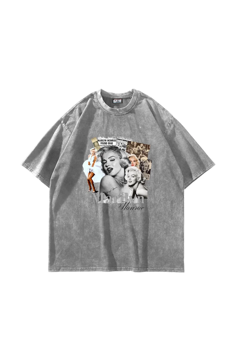 Marilyn Monroe Baskılı Oversize Unisex Yıkamalı Beyaz Tshirt