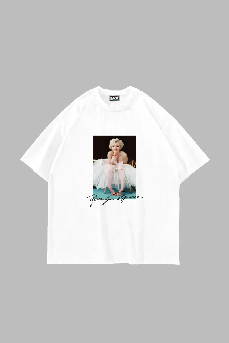 Marilyn Monroes Beauty Baskılı Oversize Unisex Beyaz Tshirt