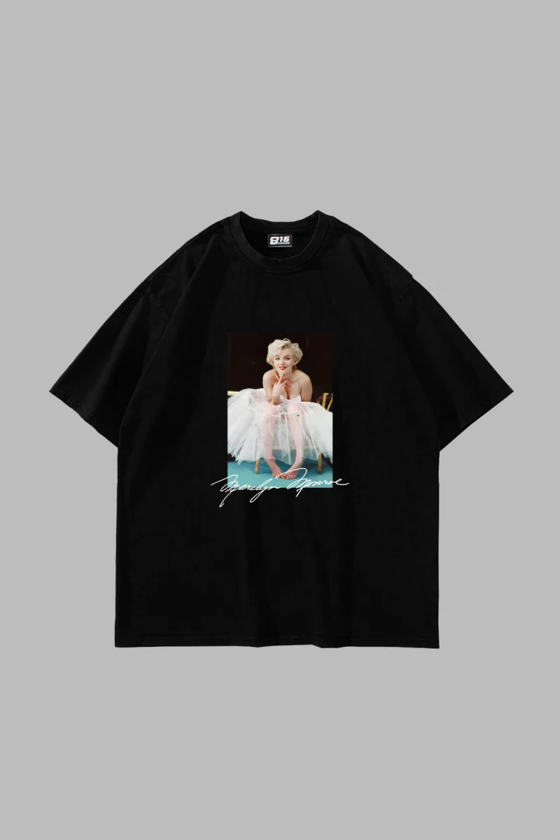 Marilyn Monroes Beauty Baskılı Oversize Unisex Siyah Tshirt