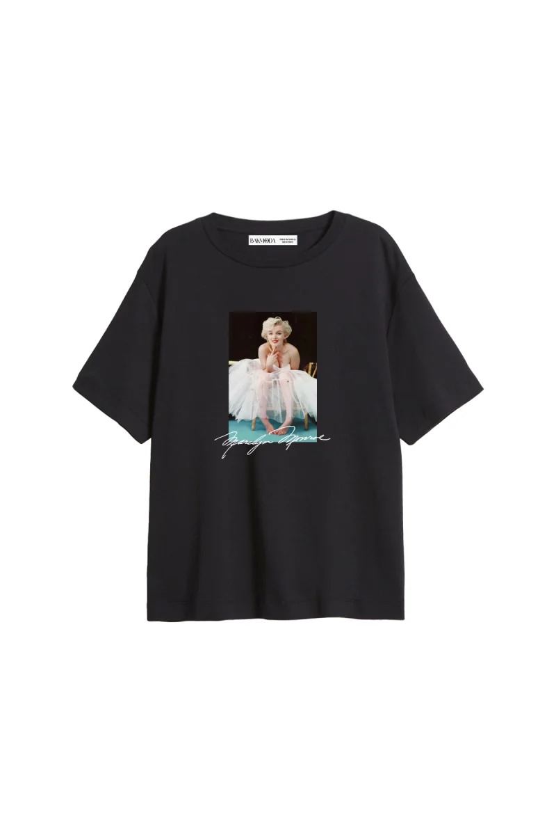 Marilyn Monroes Beauty Baskılı Relaxed Fit Siyah Kadın Tshirt