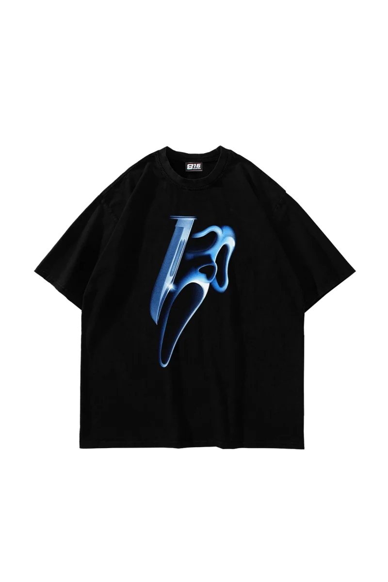 Mask Baskılı Siyah Unisex Oversize Tshirt