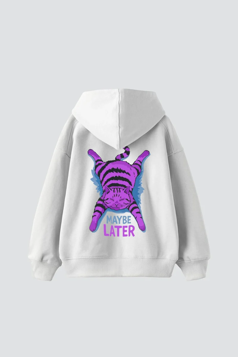 Maybe Later Baskılı Oversize Unisex Beyaz Hoodie