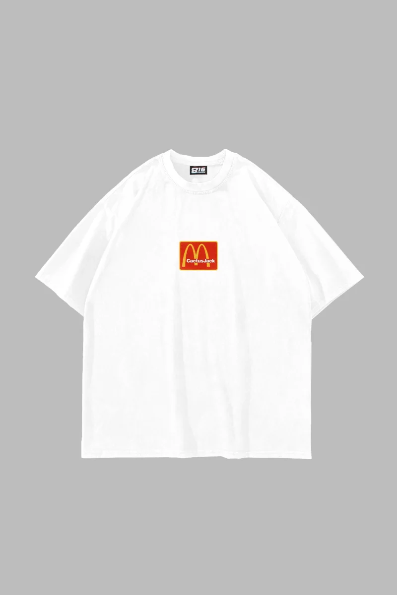 Mc. Cactus Baskılı Oversize Unisex Premium Beyaz Tshirt