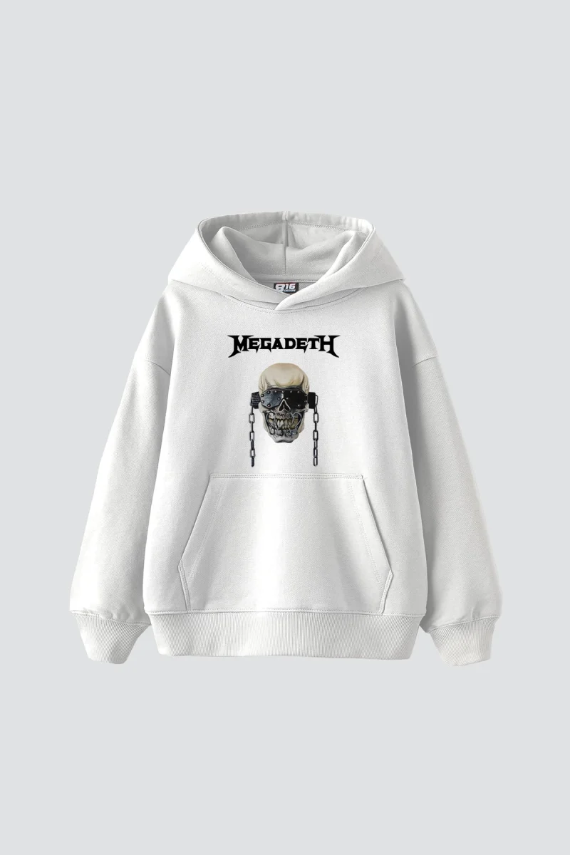 Megadeth Baskılı Oversize Unisex Beyaz Hoodie