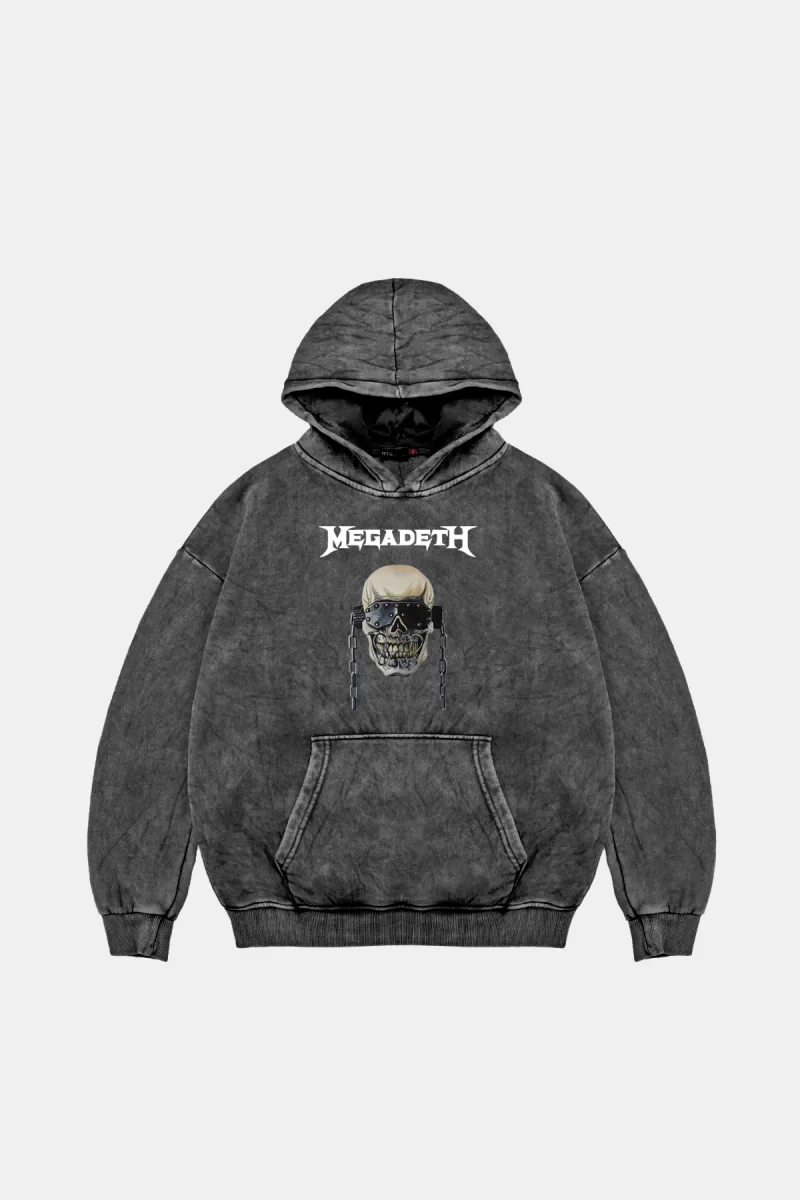 Megadeth Baskılı Oversize Unisex Yıkamalı Siyah Hoodie