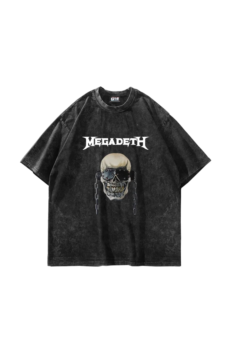 Megadeth Baskılı Siyah Yıkamalı Unisex Oversize Tshirt