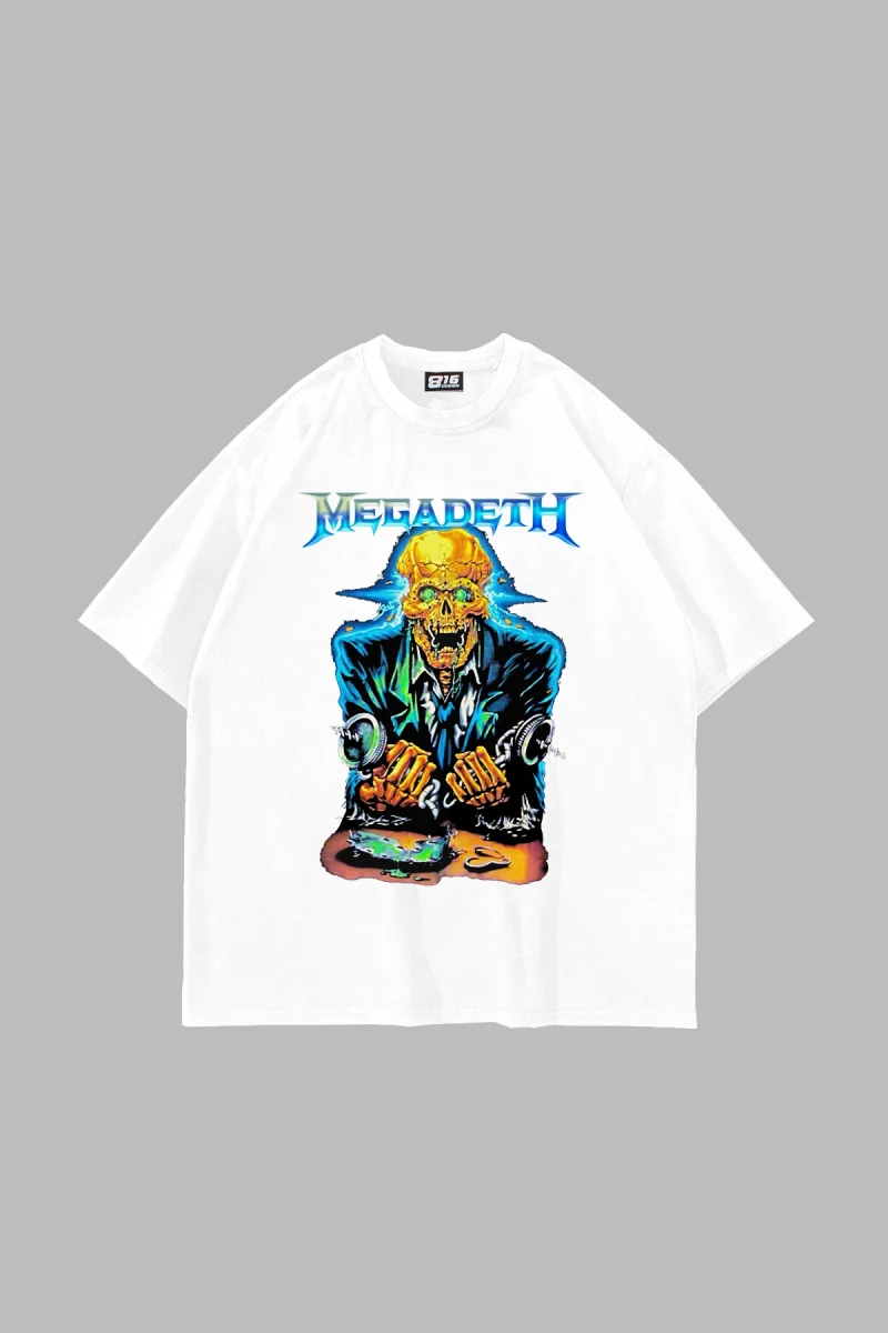 Megadeth Electric Baskılı Beyaz Oversize Tshirt