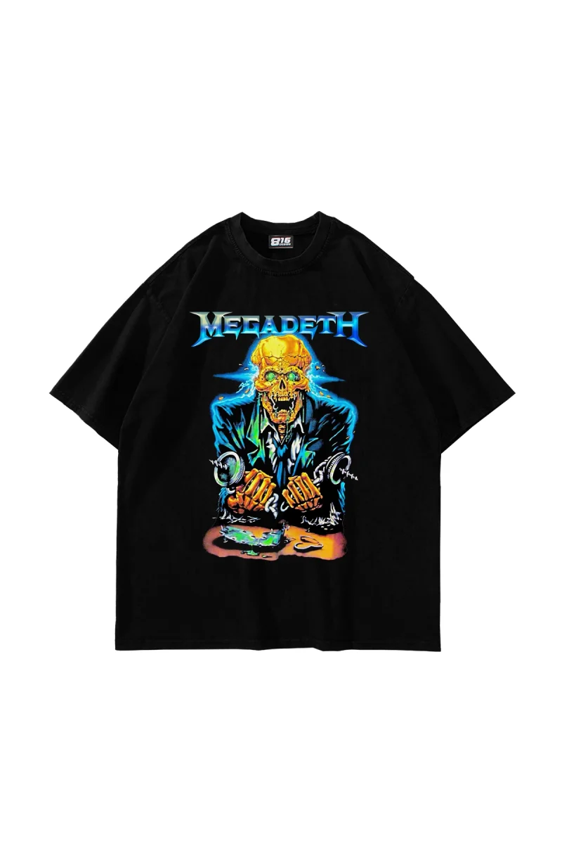 Megadeth Electric Baskılı Siyah Oversize Tshirt
