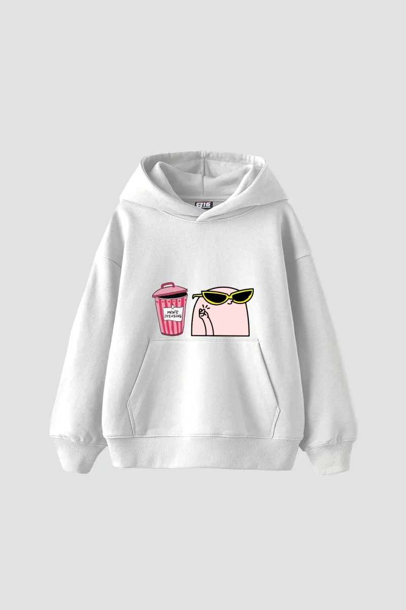 Mens Opinions Baskılı Oversize Unisex Beyaz Hoodie