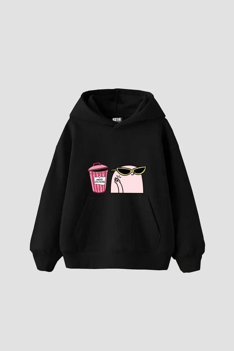 Mens Opinions Baskılı Oversize Unisex Siyah Hoodie
