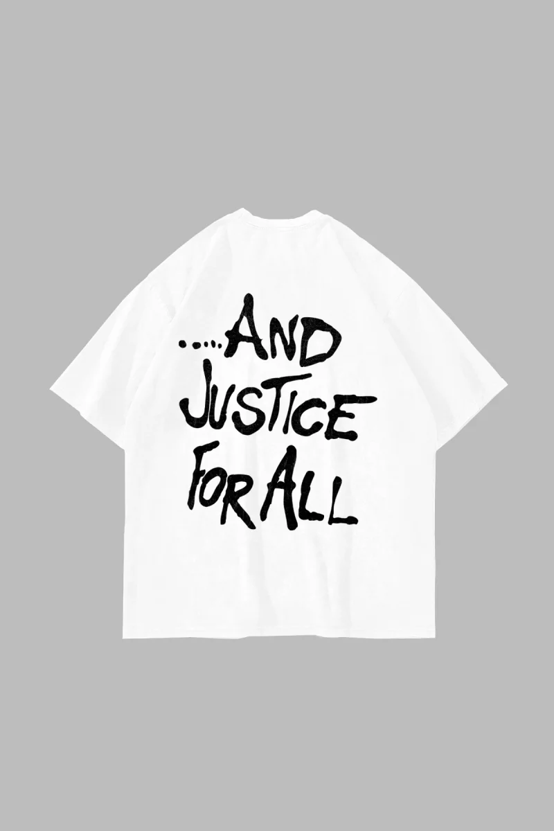Metallica And Justice For All Baskılı Oversize Unisex Beyaz Tshirt
