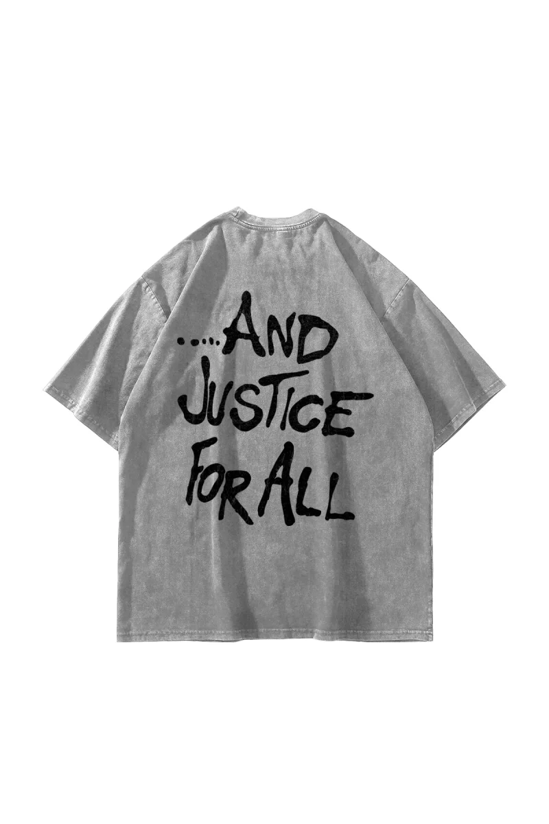 Metallica And Justice For All Baskılı Oversize Unisex Yıkamalı Beyaz Tshirt