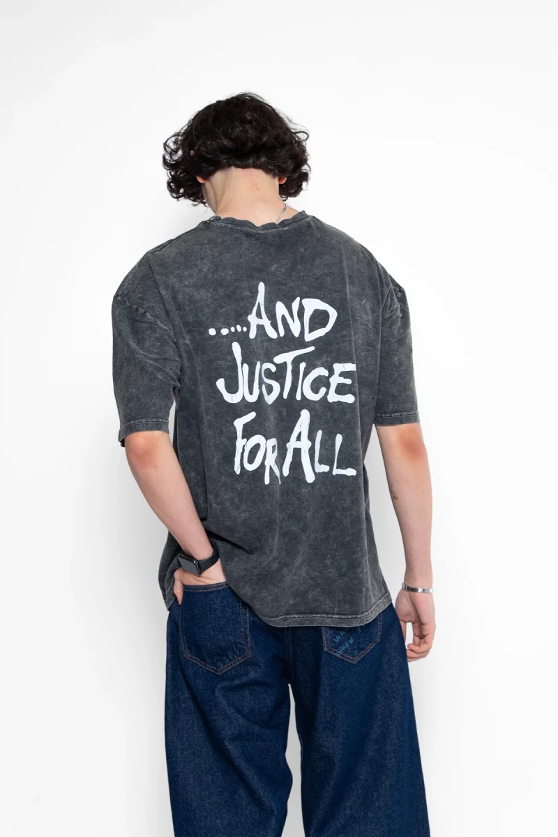Metallica And Justice For All Baskılı Oversize Unisex Yıkamalı Siyah Tshirt