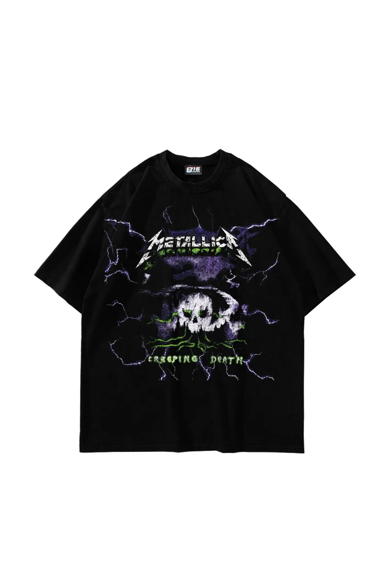 Metallica Creeping Death Baskılı Siyah Oversize Tshirt